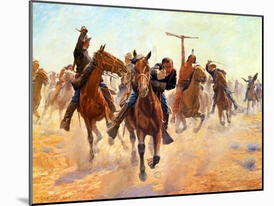 Breaking Through the Lines-Charles Schreyvogel-Mounted Art Print