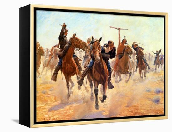 Breaking Through the Lines-Charles Schreyvogel-Framed Stretched Canvas