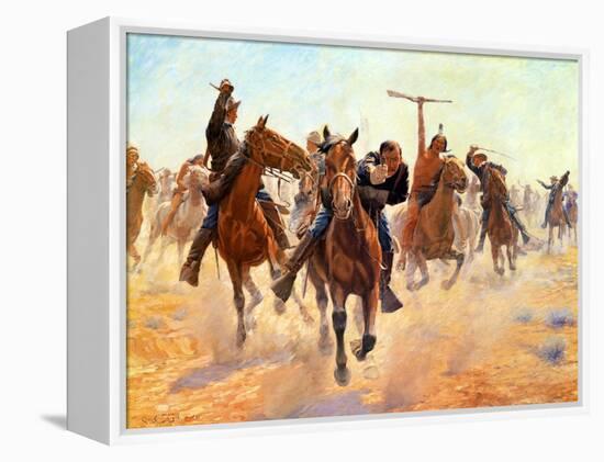 Breaking Through the Lines-Charles Schreyvogel-Framed Stretched Canvas