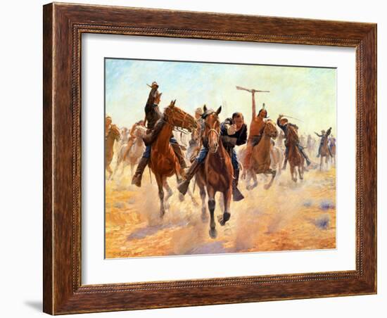 Breaking Through the Lines-Charles Schreyvogel-Framed Premium Giclee Print