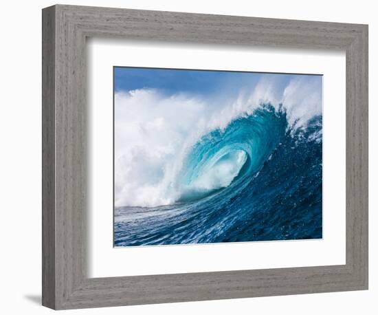 Breaking tubing wave at Teahupoo surf break, Tahiti, French Polynesia-Mark A Johnson-Framed Photographic Print