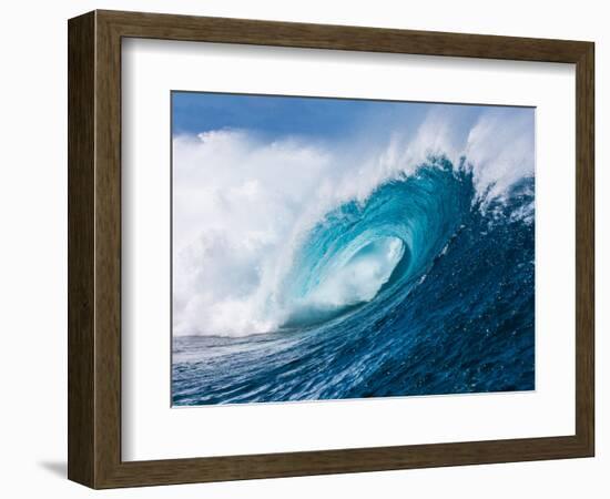 Breaking tubing wave at Teahupoo surf break, Tahiti, French Polynesia-Mark A Johnson-Framed Photographic Print