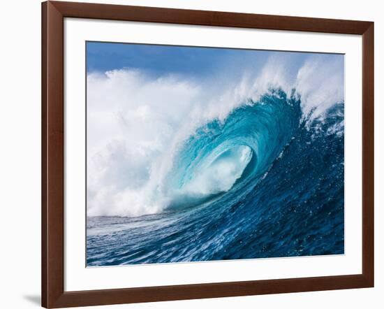 Breaking tubing wave at Teahupoo surf break, Tahiti, French Polynesia-Mark A Johnson-Framed Photographic Print