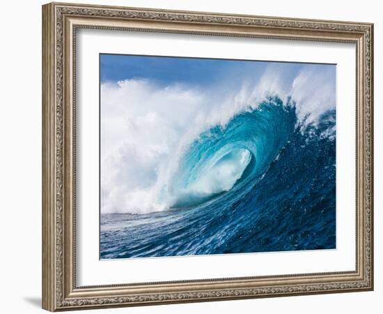 Breaking tubing wave at Teahupoo surf break, Tahiti, French Polynesia-Mark A Johnson-Framed Photographic Print