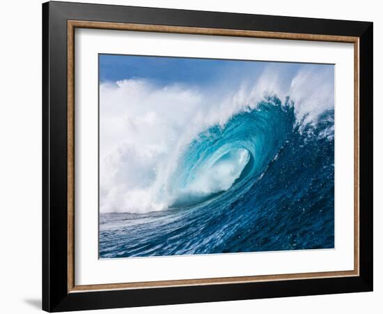 Breaking tubing wave at Teahupoo surf break, Tahiti, French Polynesia-Mark A Johnson-Framed Photographic Print