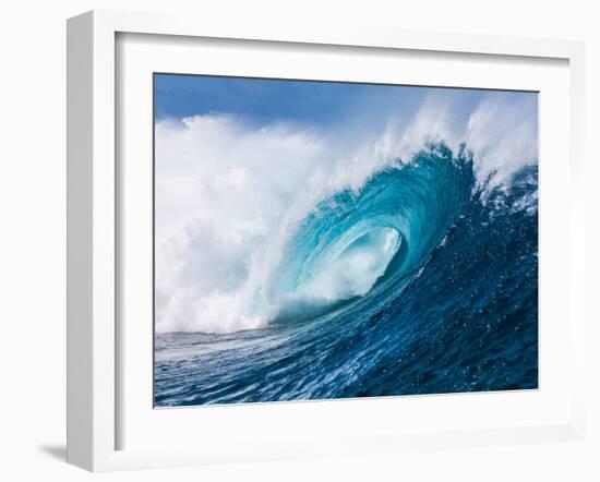 Breaking tubing wave at Teahupoo surf break, Tahiti, French Polynesia-Mark A Johnson-Framed Photographic Print