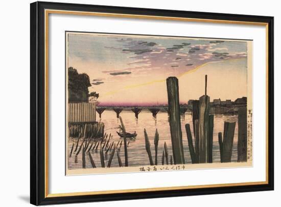 Breakwater Stakes and Ry?goku Bridge-Kobayashi Kiyochika-Framed Art Print