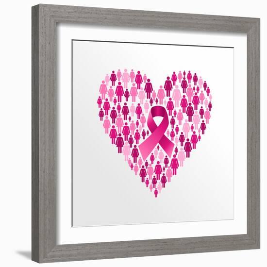 Breast Cancer Awareness Ribbon - Women Heart Shape-cienpies-Framed Art Print