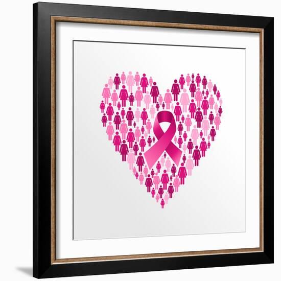 Breast Cancer Awareness Ribbon - Women Heart Shape-cienpies-Framed Art Print