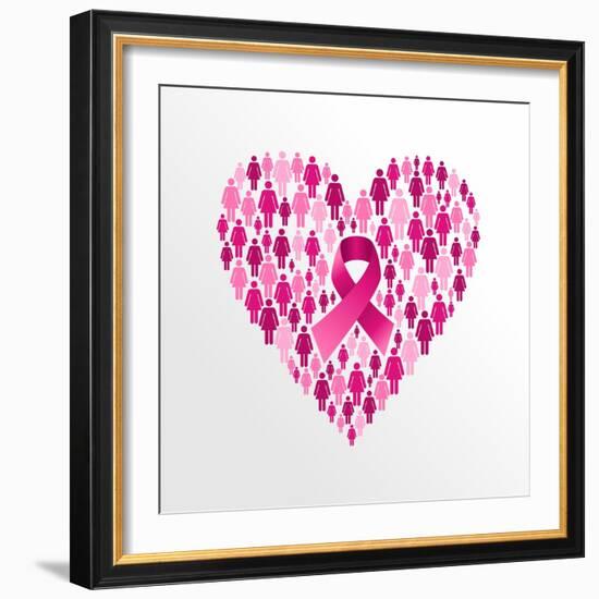 Breast Cancer Awareness Ribbon - Women Heart Shape-cienpies-Framed Art Print