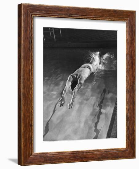 Breast Stroke Champion Joe Verdeur Diving Into Pool-Gjon Mili-Framed Photographic Print