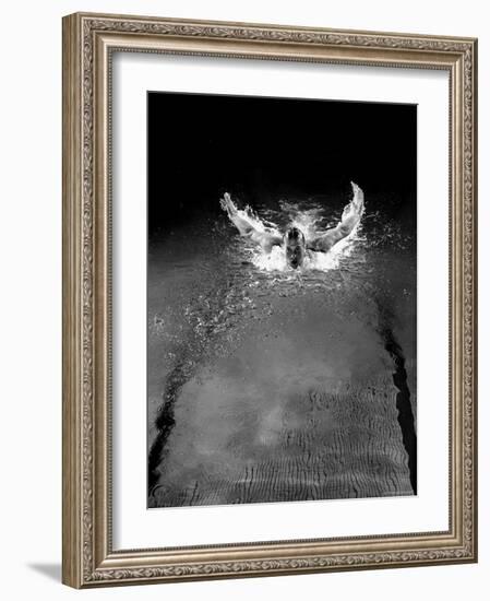 Breast Stroke Champion of Joe Verdeur Doing Butterfly Stroke-Gjon Mili-Framed Photographic Print