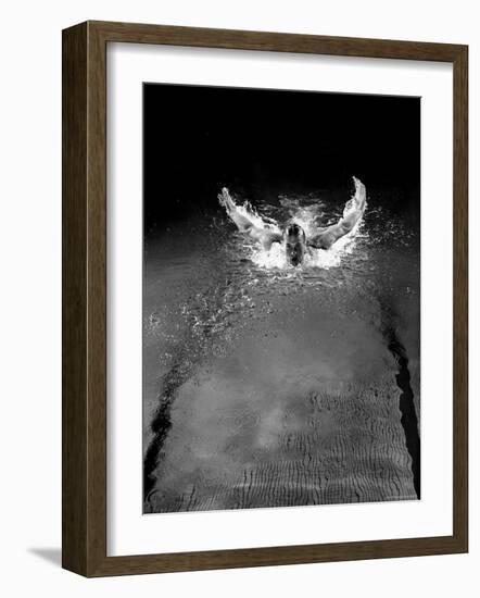 Breast Stroke Champion of Joe Verdeur Doing Butterfly Stroke-Gjon Mili-Framed Photographic Print