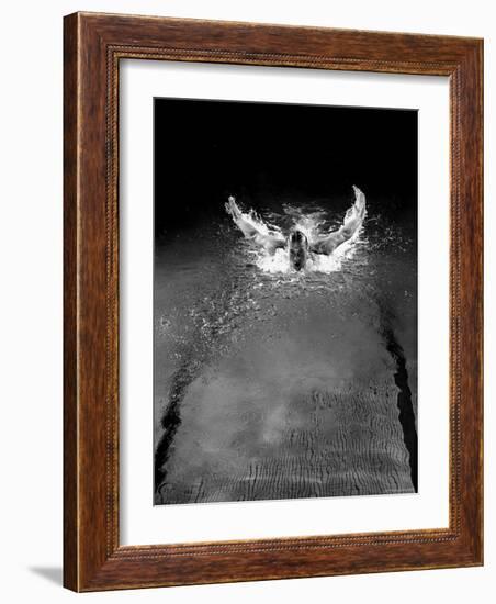 Breast Stroke Champion of Joe Verdeur Doing Butterfly Stroke-Gjon Mili-Framed Photographic Print