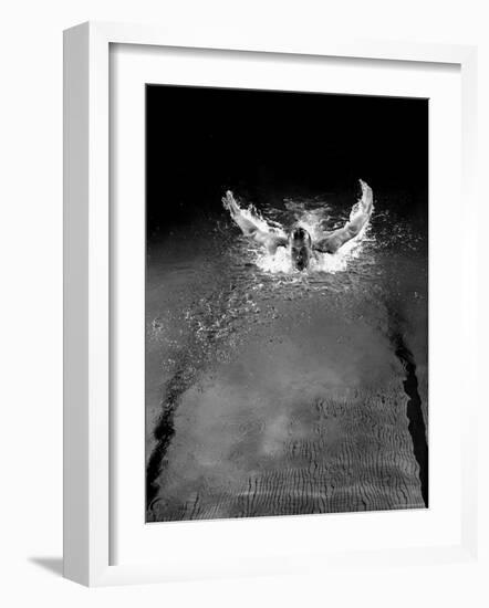 Breast Stroke Champion of Joe Verdeur Doing Butterfly Stroke-Gjon Mili-Framed Photographic Print