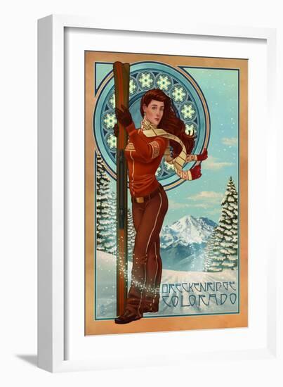 Breckenridge, Colorado - Art Nouveau Skier-Lantern Press-Framed Art Print