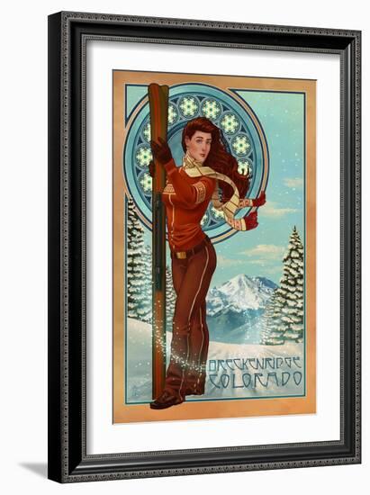 Breckenridge, Colorado - Art Nouveau Skier-Lantern Press-Framed Art Print