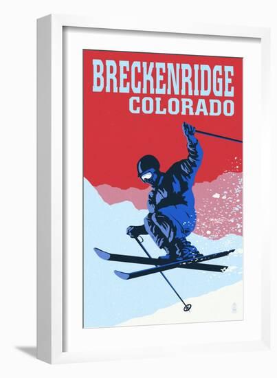 Breckenridge, Colorado - Colorblocked Skier-Lantern Press-Framed Art Print