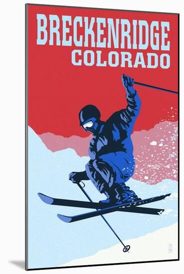 Breckenridge, Colorado - Colorblocked Skier-Lantern Press-Mounted Art Print