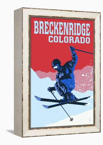 Breckenridge, Colorado - Colorblocked Skier-Lantern Press-Framed Stretched Canvas