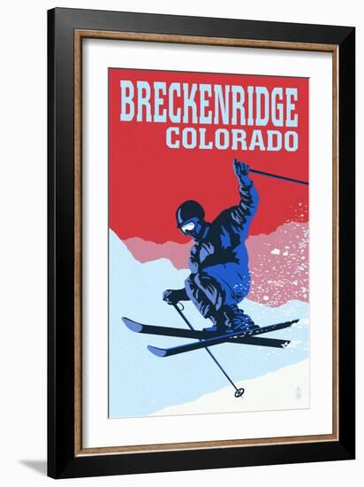 Breckenridge, Colorado - Colorblocked Skier-Lantern Press-Framed Premium Giclee Print