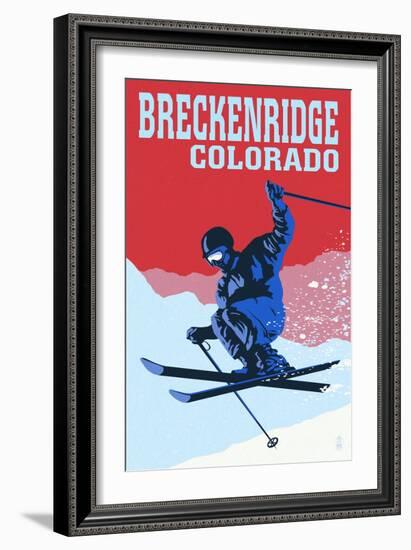 Breckenridge, Colorado - Colorblocked Skier-Lantern Press-Framed Premium Giclee Print