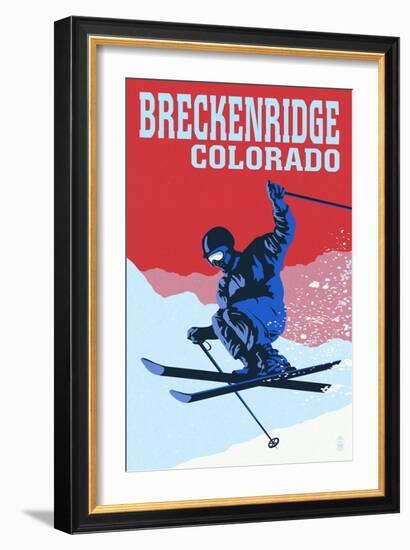 Breckenridge, Colorado - Colorblocked Skier-Lantern Press-Framed Premium Giclee Print