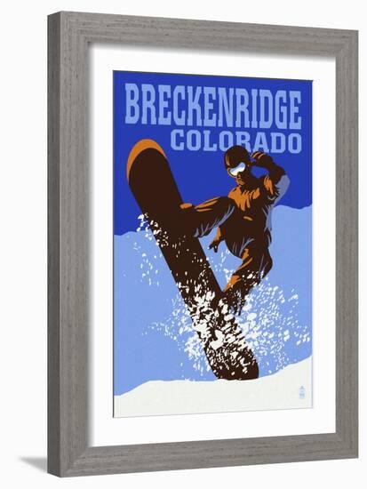 Breckenridge, Colorado - Colorblocked Snowboarder-Lantern Press-Framed Art Print