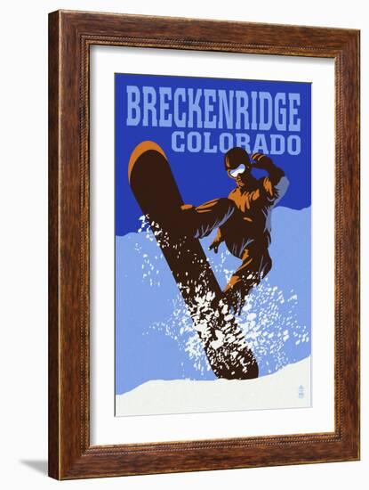 Breckenridge, Colorado - Colorblocked Snowboarder-Lantern Press-Framed Art Print