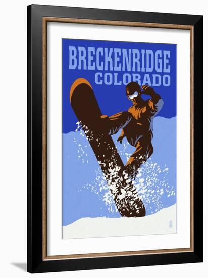 Breckenridge, Colorado - Colorblocked Snowboarder-Lantern Press-Framed Art Print