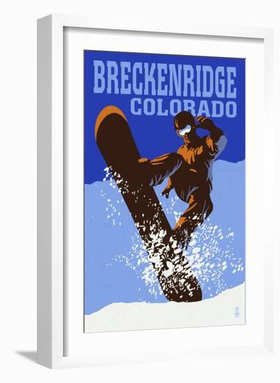 Breckenridge, Colorado - Colorblocked Snowboarder-Lantern Press-Framed Art Print