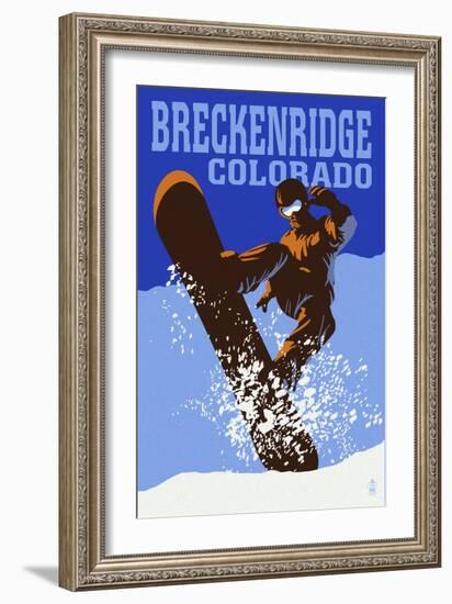 Breckenridge, Colorado - Colorblocked Snowboarder-Lantern Press-Framed Premium Giclee Print