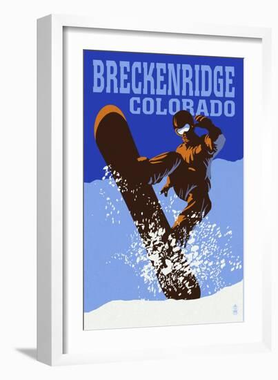 Breckenridge, Colorado - Colorblocked Snowboarder-Lantern Press-Framed Premium Giclee Print
