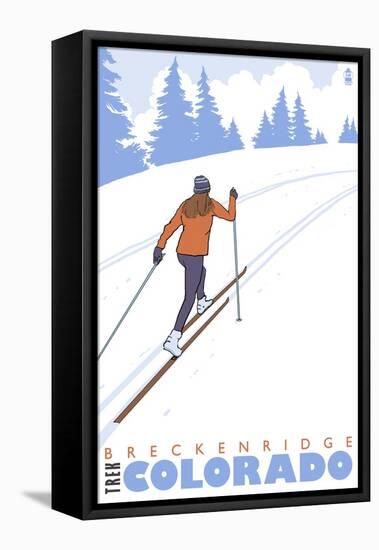 Breckenridge, Colorado - Cross Country Skier-Lantern Press-Framed Stretched Canvas