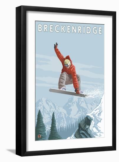 Breckenridge, Colorado, Jumping Snowboarder-Lantern Press-Framed Art Print