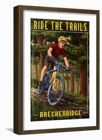 Breckenridge, Colorado - Mountain Biker in Trees-Lantern Press-Framed Art Print