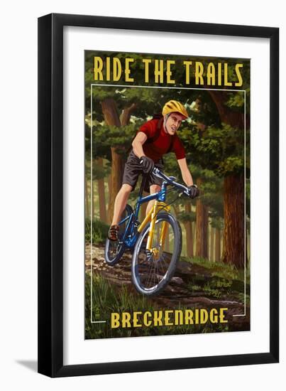 Breckenridge, Colorado - Mountain Biker in Trees-Lantern Press-Framed Art Print