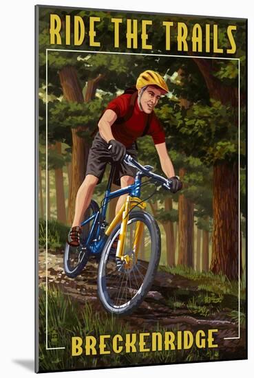 Breckenridge, Colorado - Mountain Biker in Trees-Lantern Press-Mounted Art Print