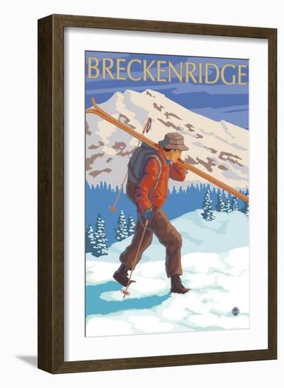 Breckenridge, Colorado, Skier Carrying Skis-Lantern Press-Framed Art Print