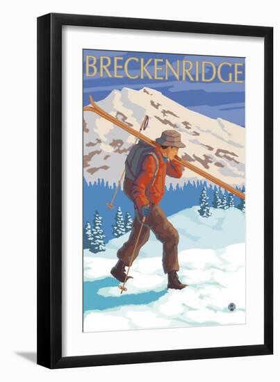 Breckenridge, Colorado, Skier Carrying Skis-Lantern Press-Framed Art Print