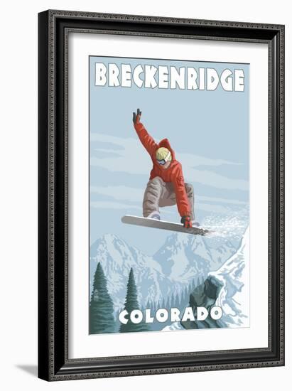 Breckenridge, Colorado - Snowboarder Jumping-Lantern Press-Framed Premium Giclee Print