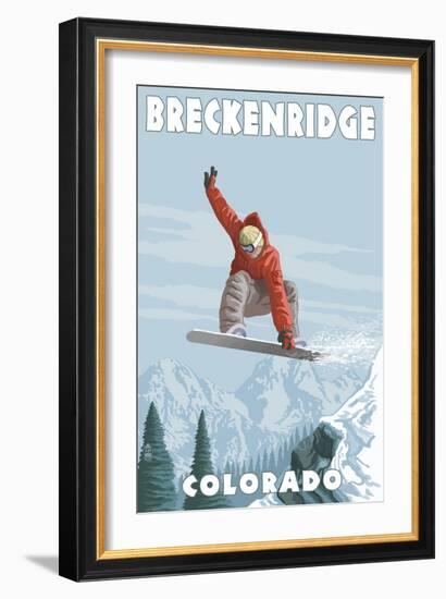 Breckenridge, Colorado - Snowboarder Jumping-Lantern Press-Framed Premium Giclee Print