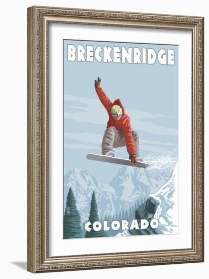 Breckenridge, Colorado - Snowboarder Jumping-Lantern Press-Framed Art Print