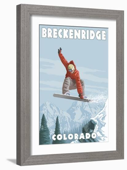 Breckenridge, Colorado - Snowboarder Jumping-Lantern Press-Framed Art Print