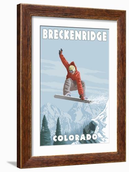 Breckenridge, Colorado - Snowboarder Jumping-Lantern Press-Framed Art Print