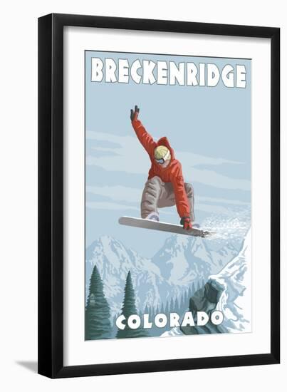 Breckenridge, Colorado - Snowboarder Jumping-Lantern Press-Framed Art Print