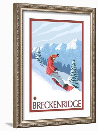 Breckenridge, Colorado, Snowboarder Scene-Lantern Press-Framed Art Print