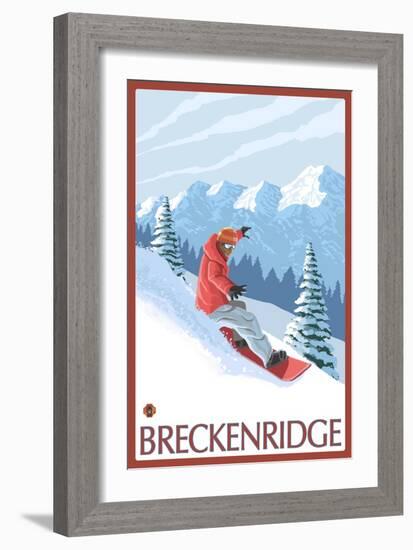 Breckenridge, Colorado, Snowboarder Scene-Lantern Press-Framed Art Print