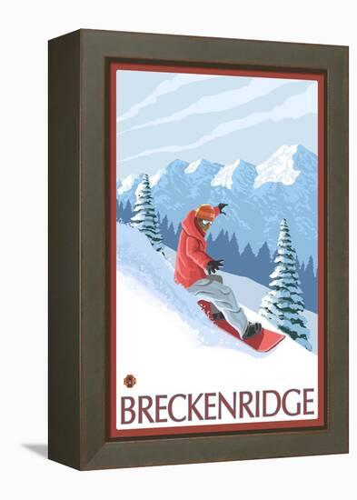 Breckenridge, Colorado, Snowboarder Scene-Lantern Press-Framed Stretched Canvas