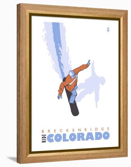 Breckenridge, Colorado, Stylized Snowboarder-Lantern Press-Framed Stretched Canvas